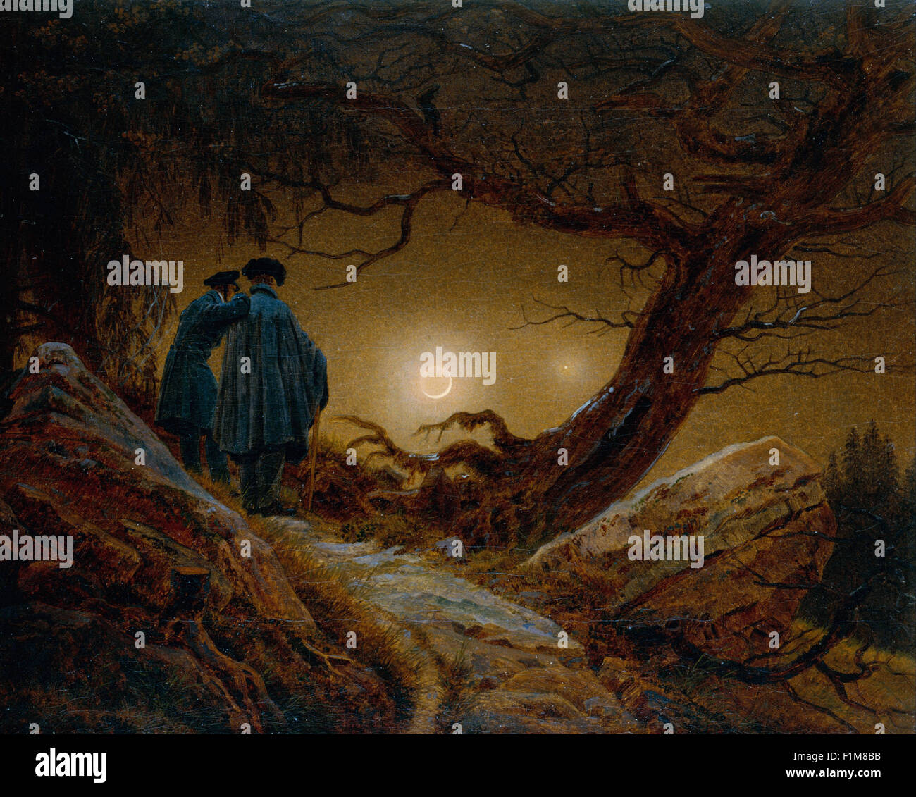 Caspar David Friedrich - due uomini contemplando la Luna 2 Foto Stock