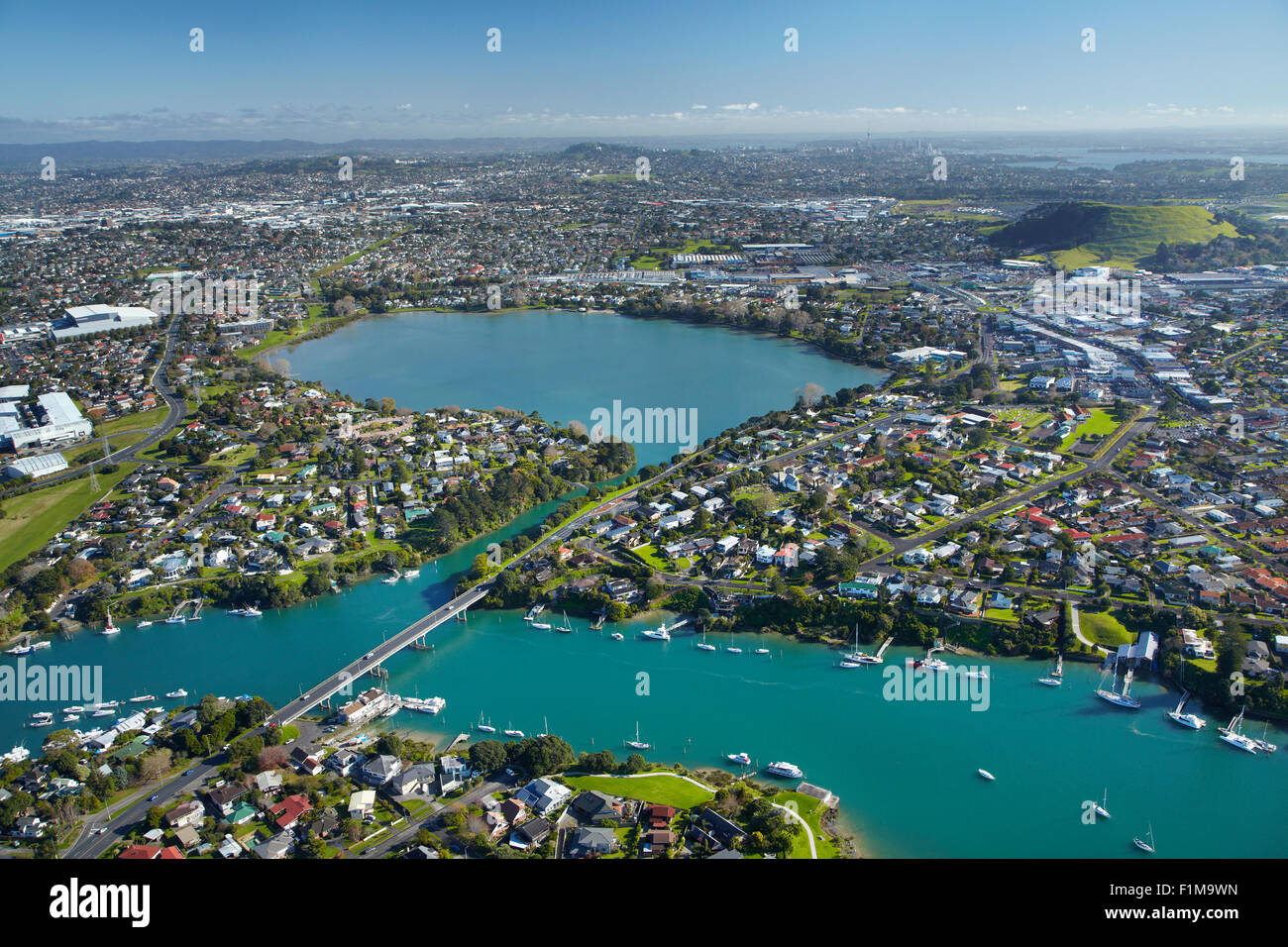 Monte Wellington, Pakuranga, Panmure, Tamaki e del Fiume Conca Panmure, Auckland, Isola del nord, Nuova Zelanda - aerial Foto Stock