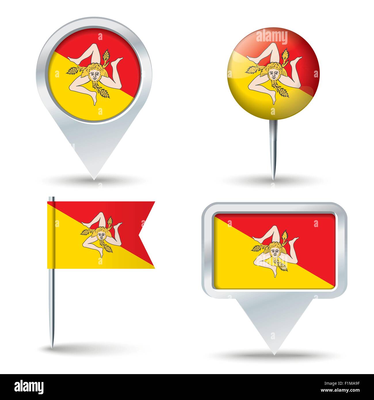 Mappa pins con la bandiera della Sicilia - illustrazione vettoriale Illustrazione Vettoriale