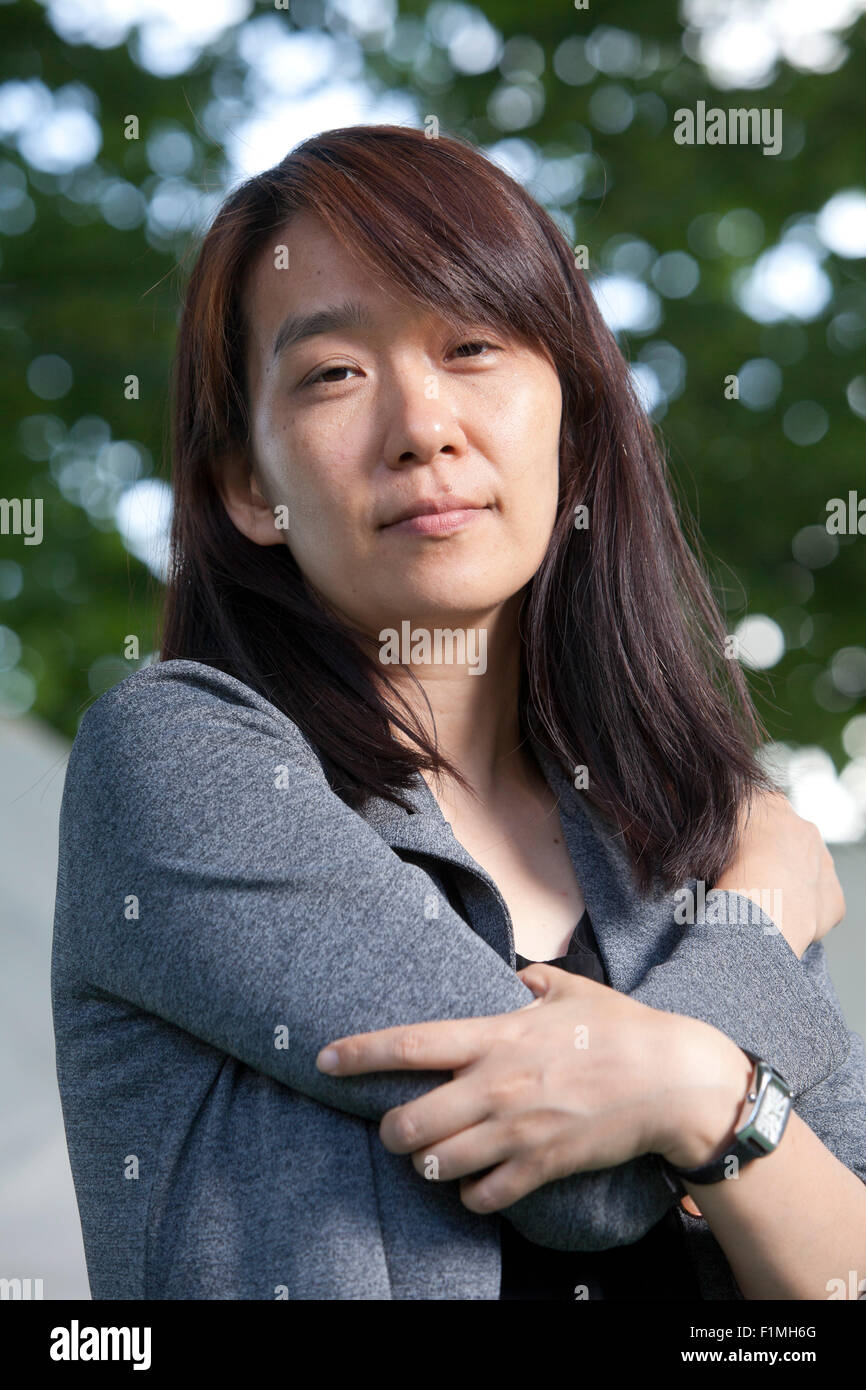 Han Kang, il sud coreano scrittore, all'Edinburgh International Book Festival 2015. Edimburgo, Scozia. Il 16 agosto 2015 Foto Stock