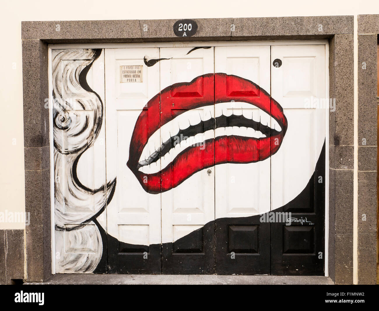 Le porte dipinte di Funchal Città Vecchia, Madeira, Portogallo. Arte di open doors project in Rua de Santa Maria di Funchal Foto Stock