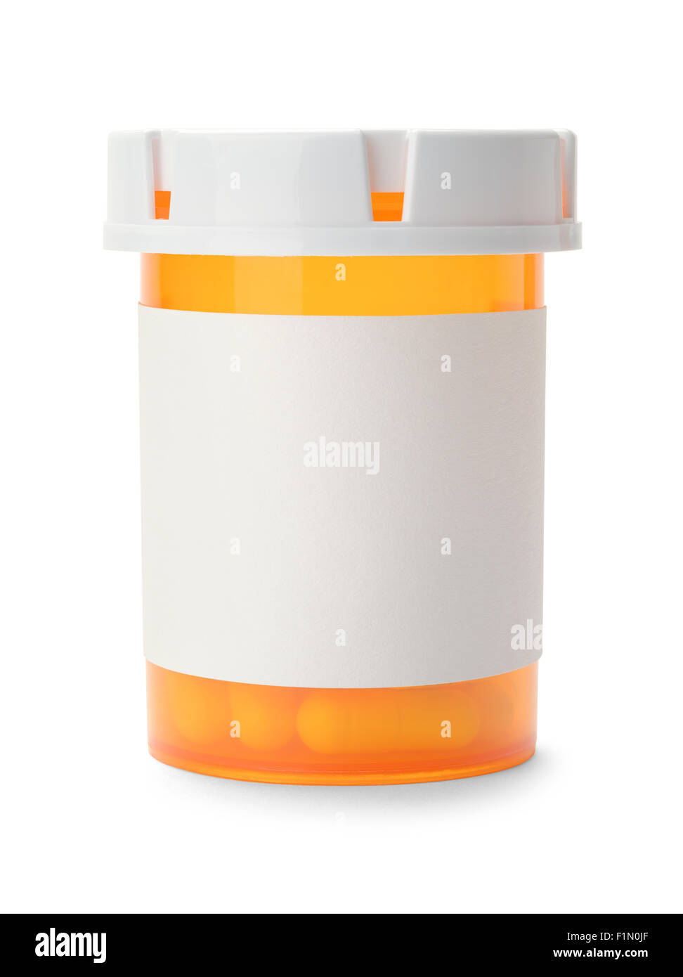 Medicina giallo bottiglia con spazio copia Isolted su sfondo bianco. Foto Stock