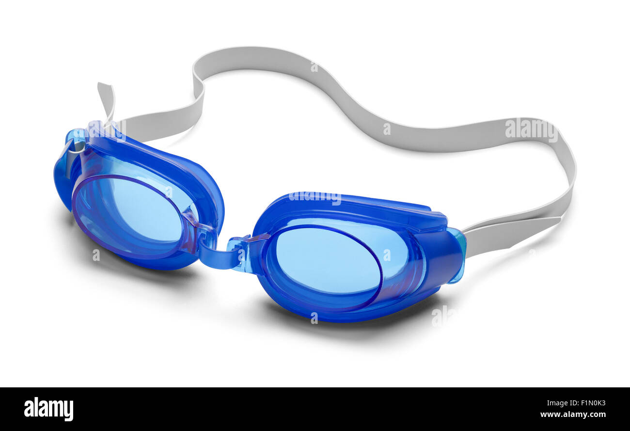 Coppia di occhiali da nuoto isolati su sfondo bianco. Foto Stock