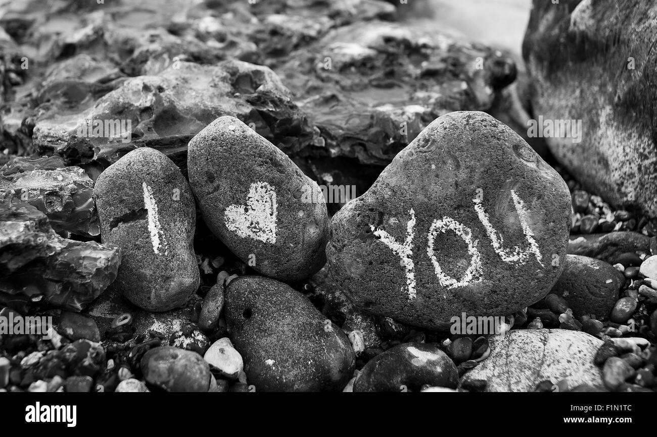 Ti Amo su ciottoli di mare Foto Stock