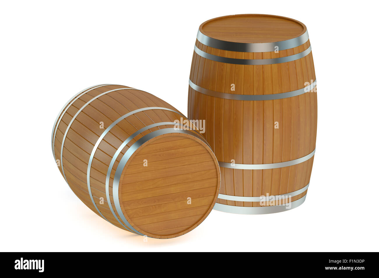 I barili di legno isolato su sfondo bianco Foto Stock