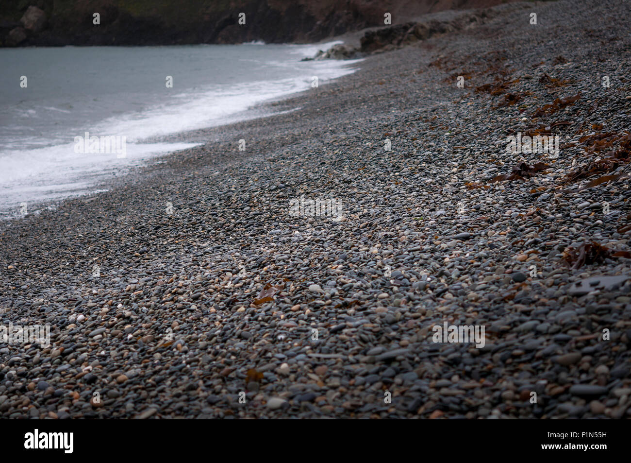 Abermawr, una spiaggia di ciottoli nel nord Pembrokeshire. Litorale di La ripida spiaggia. Foto Stock