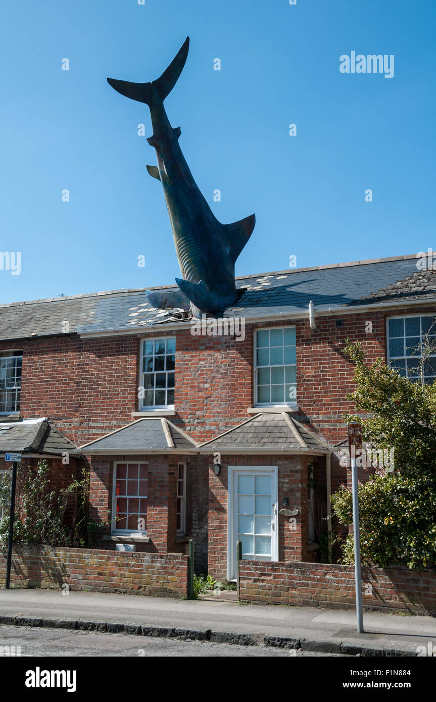 Headington Shark scultura, Oxford, Regno Unito Foto Stock