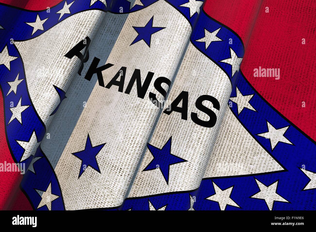 Arkansas State Flag. Sventolando 3D Render tela Arkansas bandiera. Foto Stock