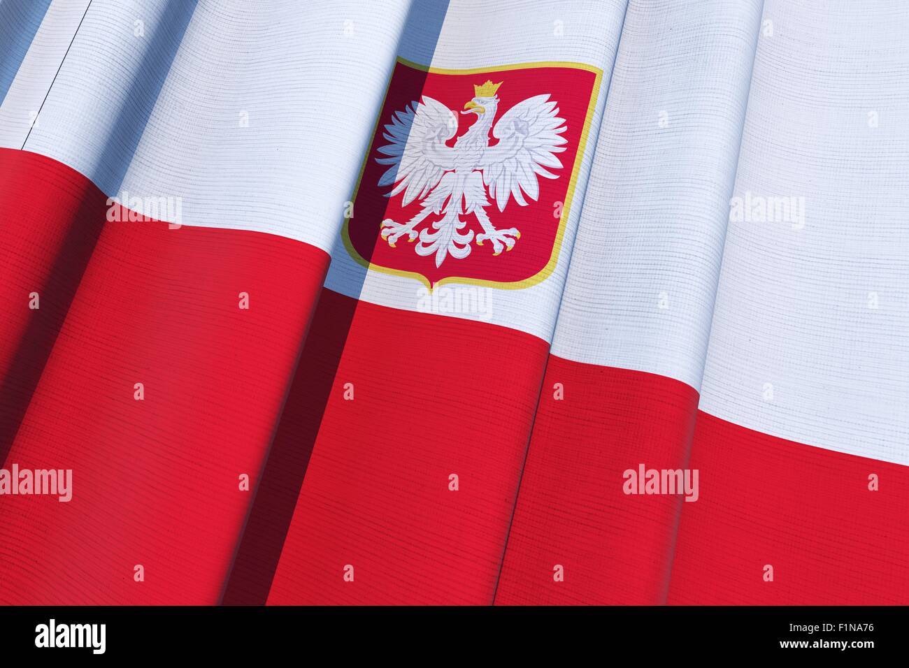 Repubblica di Polonia bandiera. Polacco bandiera nazionale su tela. 3D'illustrazione. Foto Stock