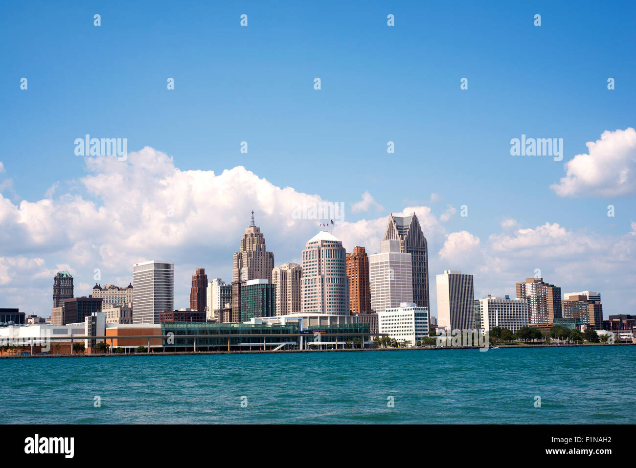 Skyline del centro di Detroit da Windsor, Ontario Foto Stock