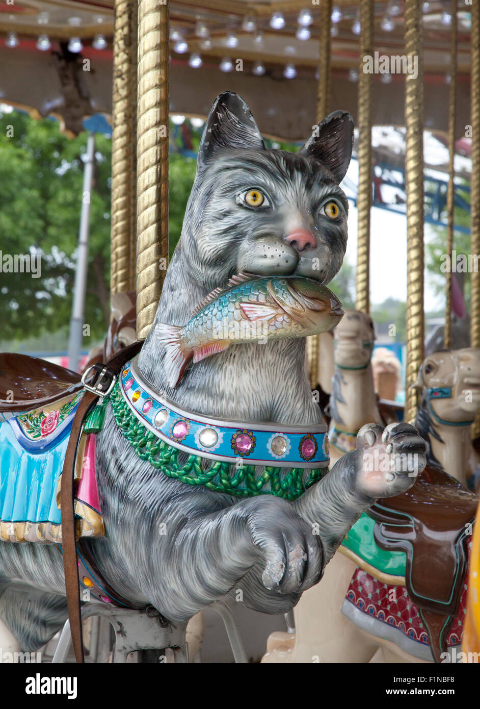 Giostra cat on a merry-go-round alla fiera,2015 Foto Stock