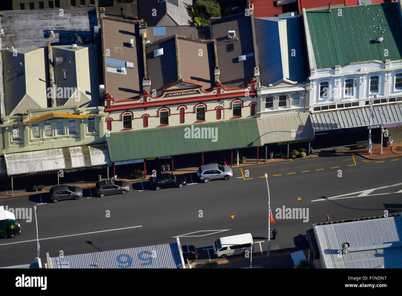 Edifici storici, Victoria Road, Devonport, Auckland, Isola del nord, Nuova Zelanda - aerial Foto Stock