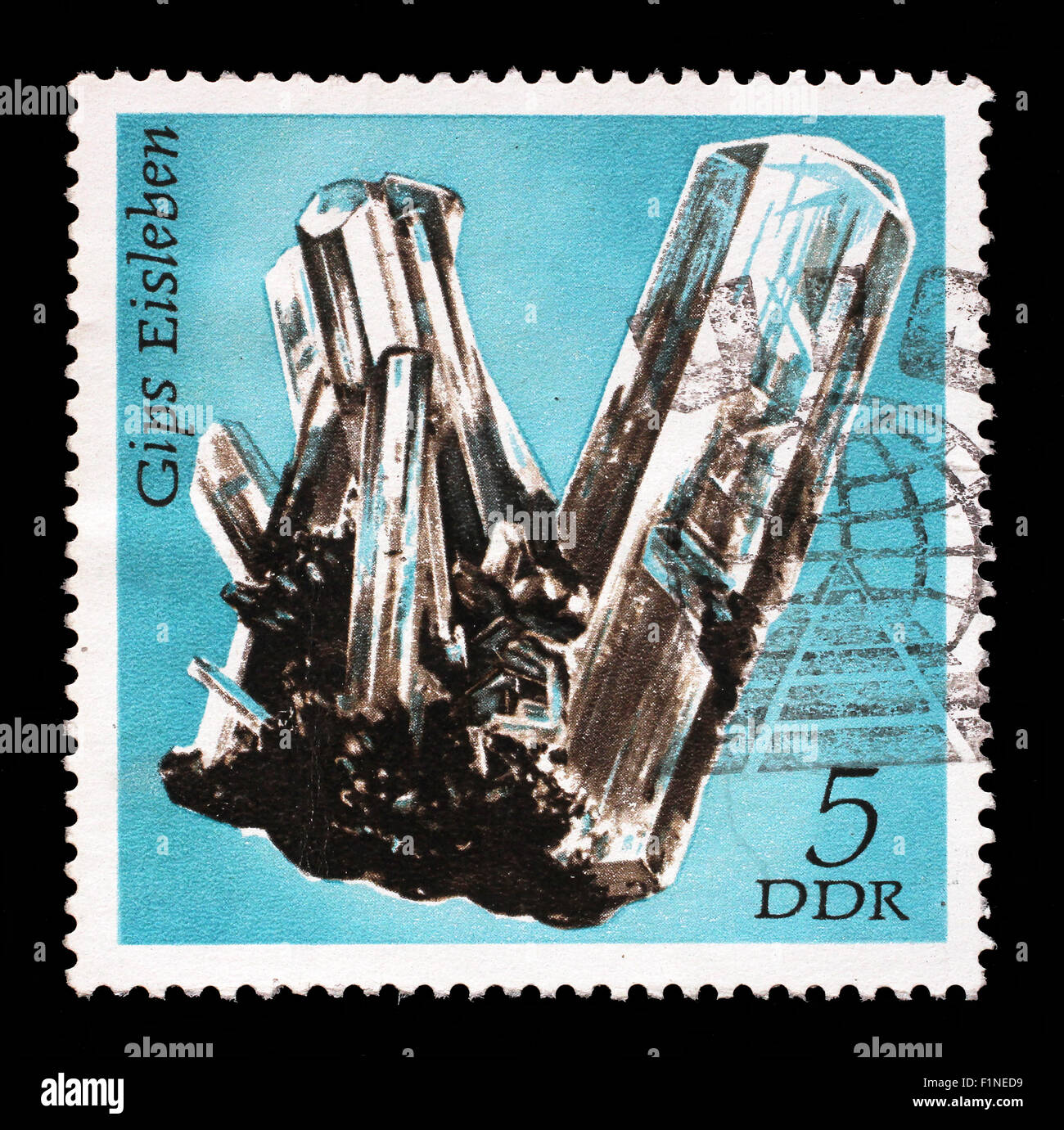 Timbro stampato nella RDT mostra il gesso dalla serie di minerali, circa 1972. Foto Stock