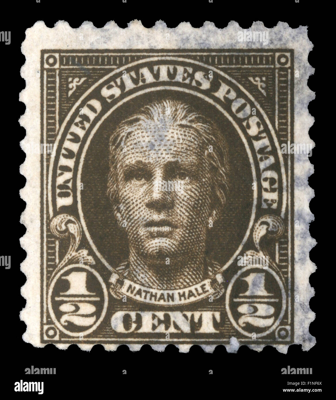 Timbro Stampato negli Stati Uniti, mostra il ritratto di Nathan Hale, circa 1925 Foto Stock