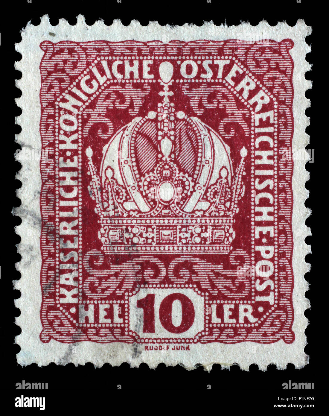 Timbro stampato in Austria mostra austriaca corona imperiale, circa 1916 Foto Stock