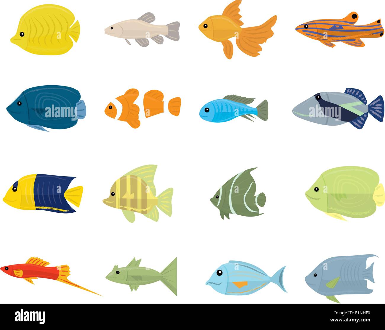 Set di pesce tropicale su sfondo bianco. Illustrazione Vettoriale Illustrazione Vettoriale