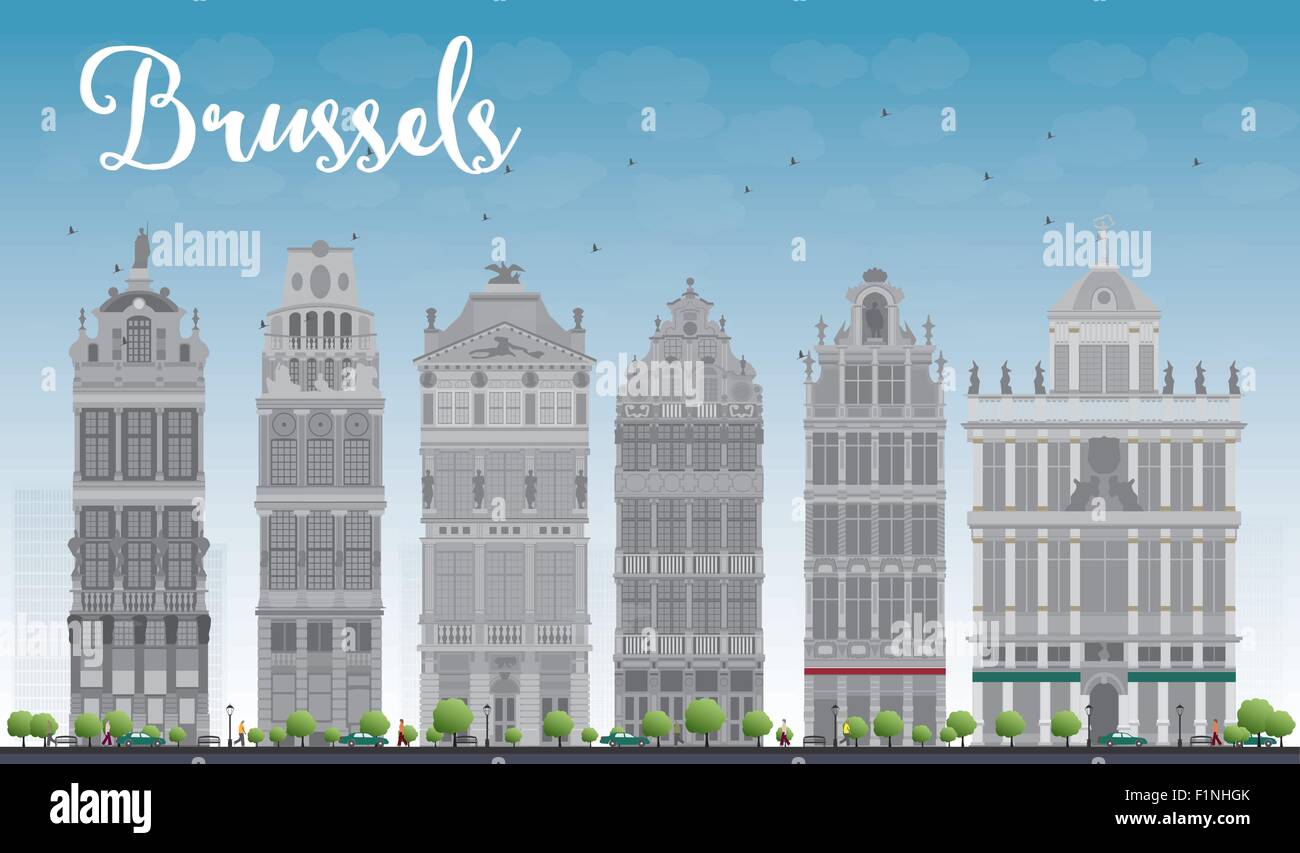 Bruxelles skyline con ornati edifici della Grand Place. Illustrazione Vettoriale Illustrazione Vettoriale