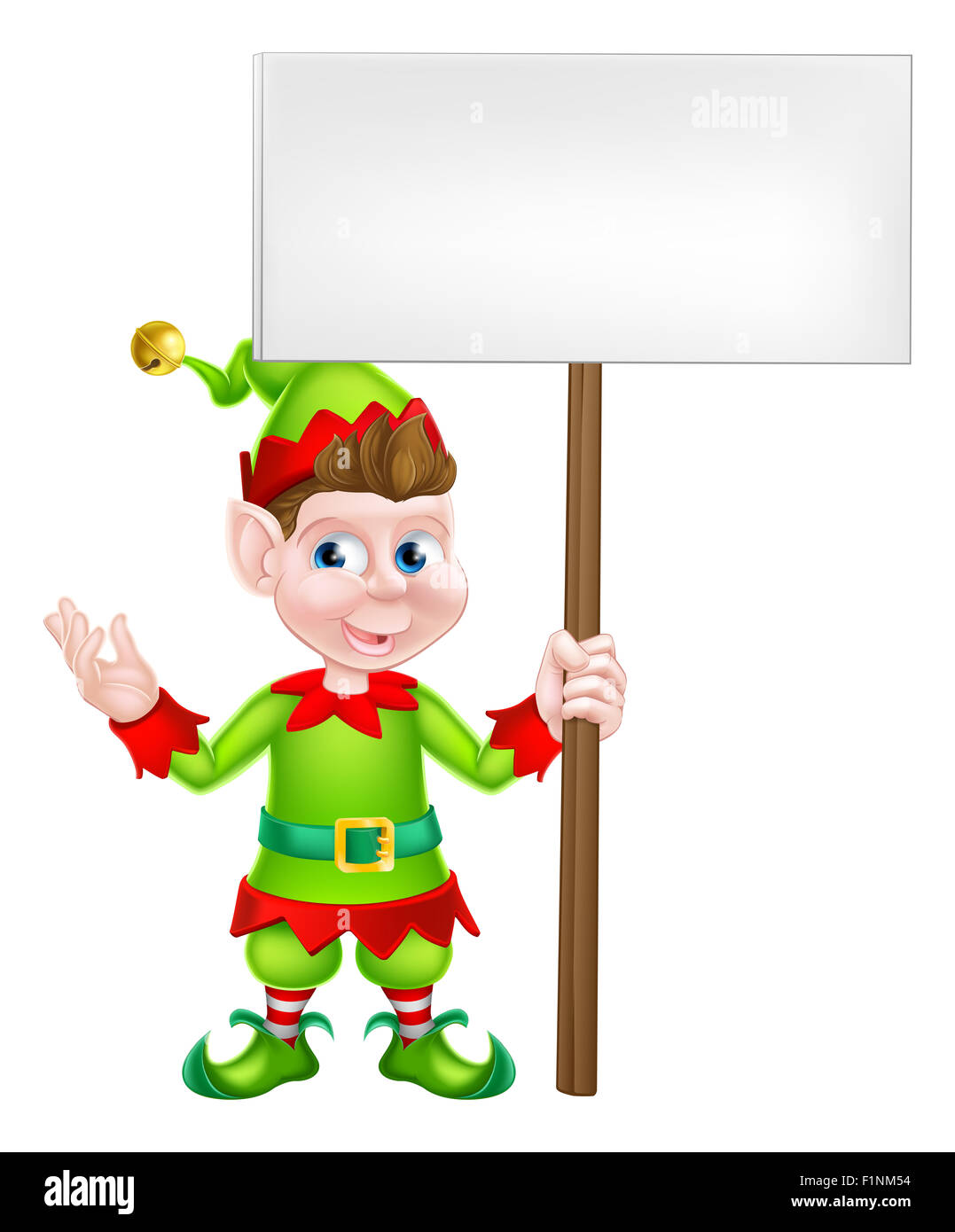 Natale Elf o uno di Santa s Natale aiutanti tenendo un cartello Foto Stock