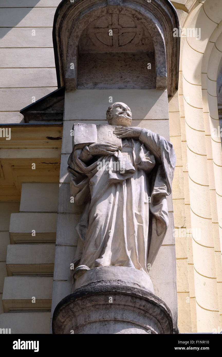 Sant Ignazio di Loyola sul portale di San Giacomo chiesa di Ljubljana, Slovenia Foto Stock