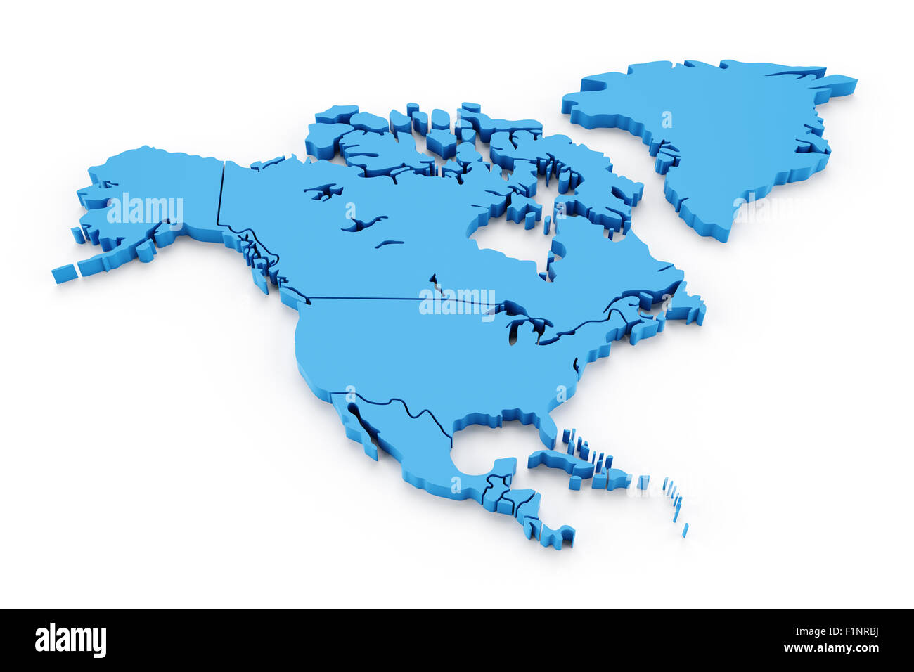 Mappa di estruso di America del nord con i confini nazionali Foto Stock