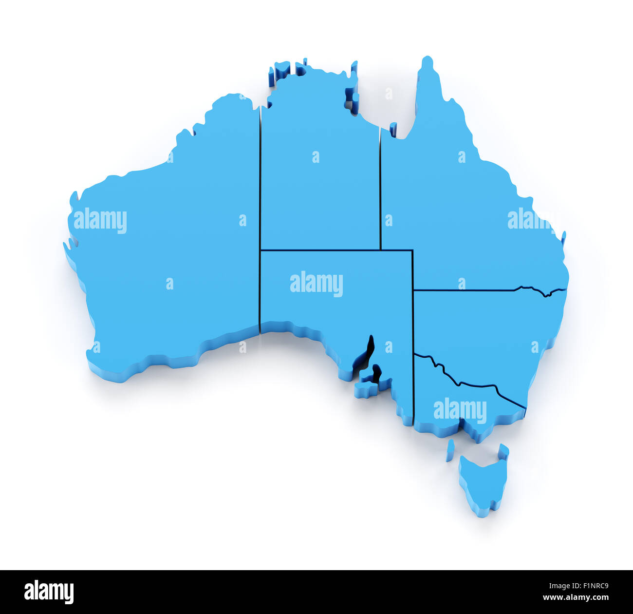 Mappa di estruso di Australia con i confini di stato Foto Stock