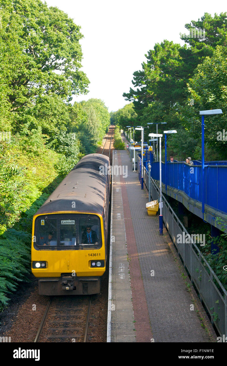Treno a Digby & Sowton Stazione, Exeter, Devon, Regno Unito Foto Stock