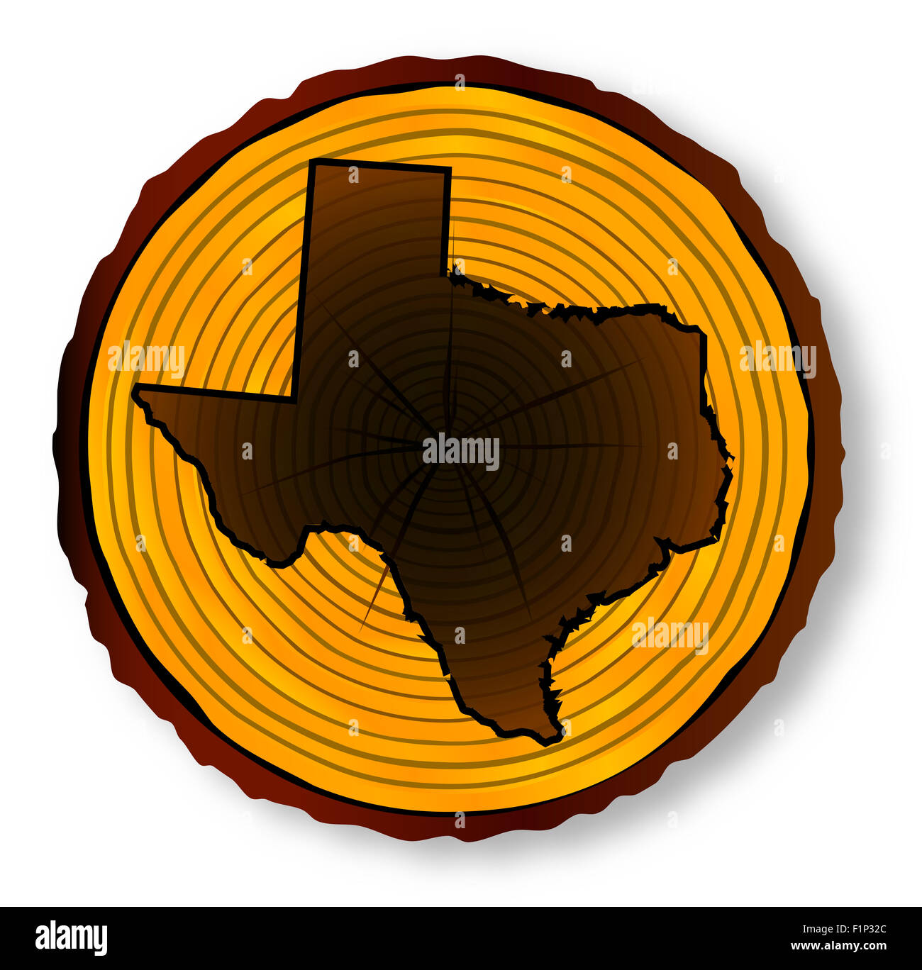Mappa di Texas in legno sezione di estremità su uno sfondo bianco Foto Stock