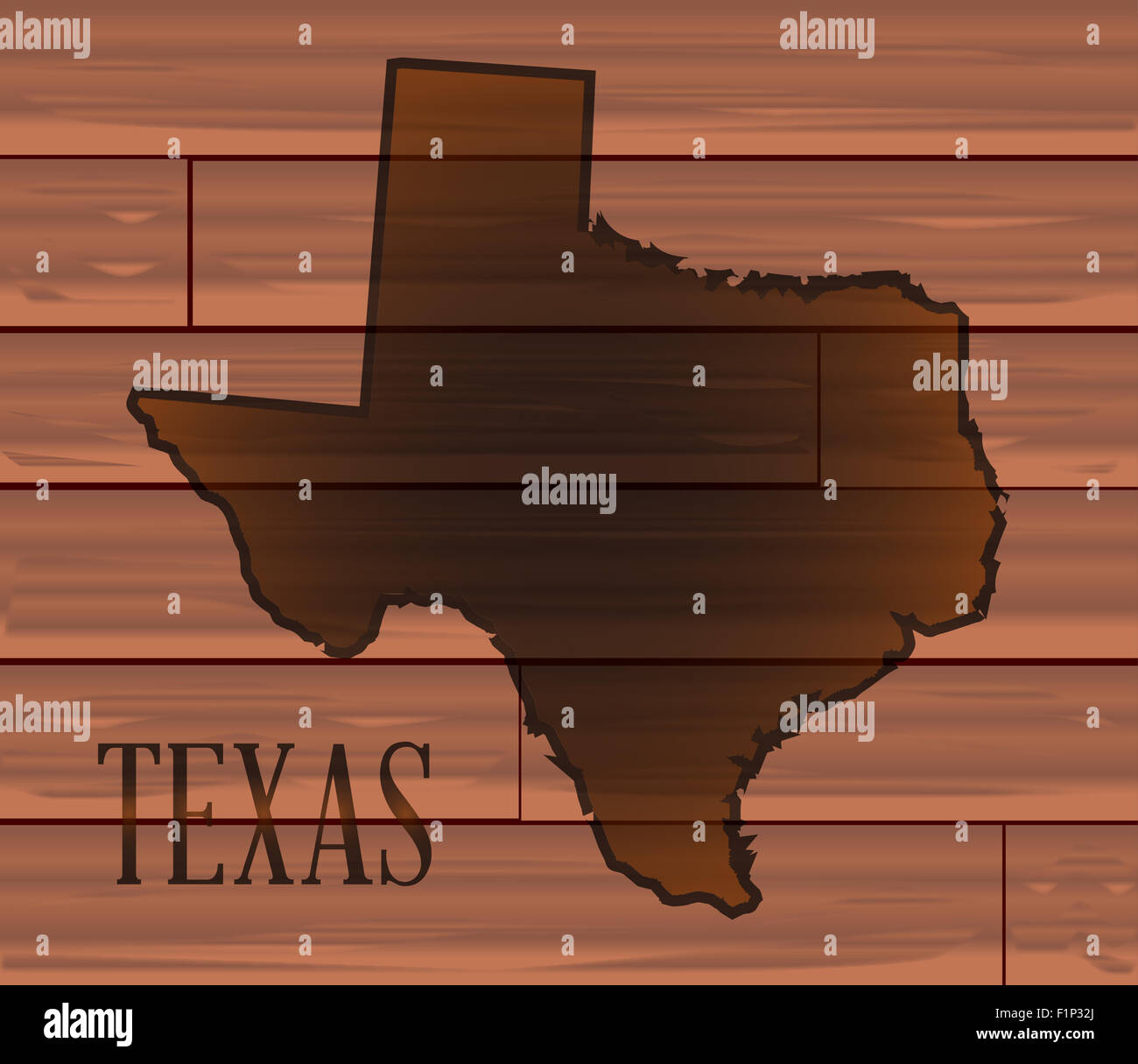 Un set di marrone medio di tavole di legno come uno sfondo per la mappa di Texas Foto Stock