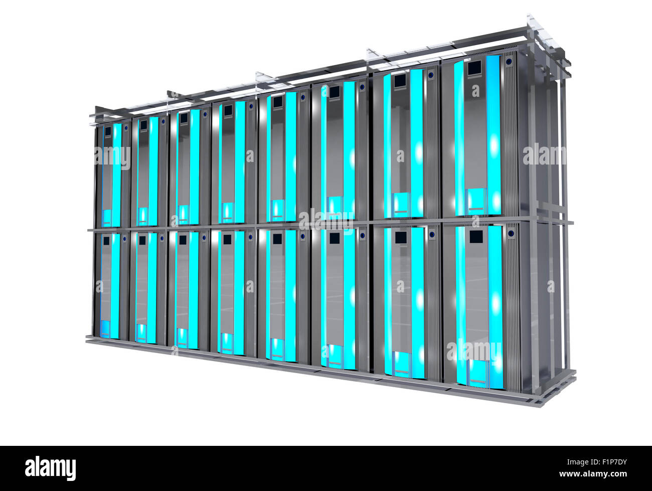 Rack server isolati su bianco. Fresco e moderno Rack di hosting Foto Stock