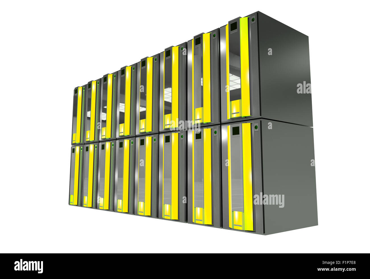 Giallo macchine server isolati su bianco. Illustrazione di hosting Foto Stock