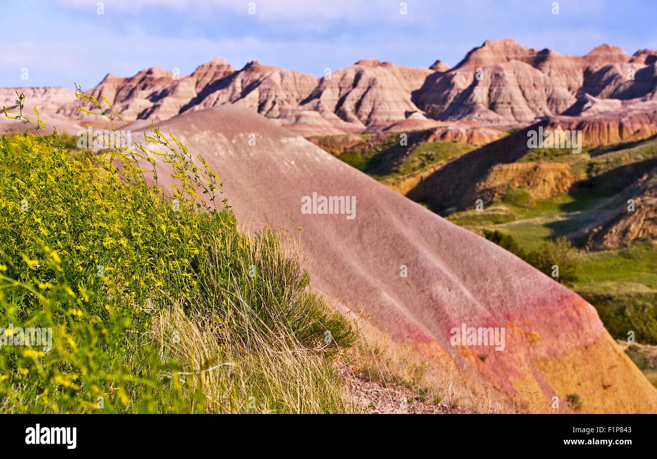 Badlands Buttes - Parco nazionale Badlands, Dakota del Sud, Stati Uniti d'America. Sandy Buttes formazioni. Natura raccolta di fotografie. Foto Stock