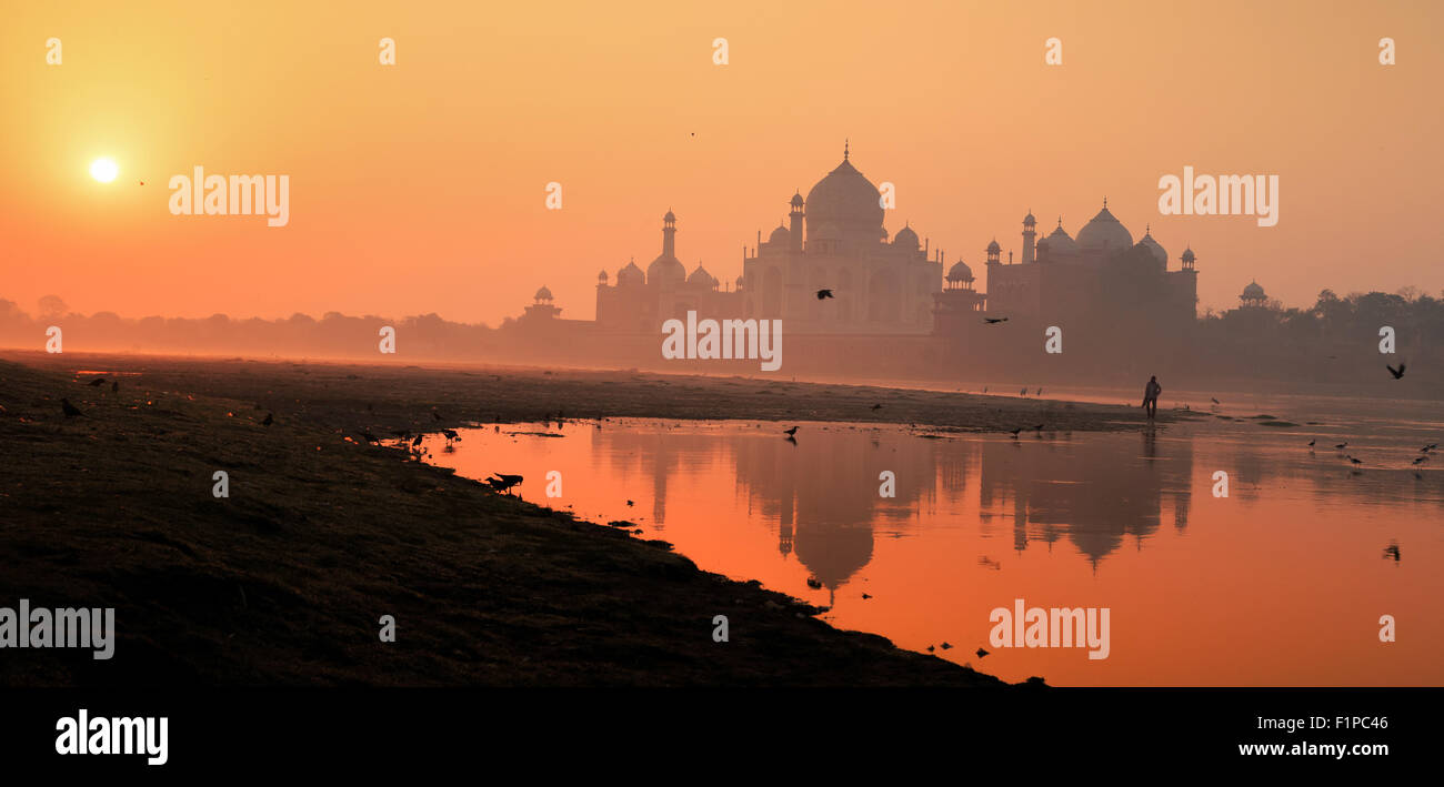 Un sunrise vista del Taj Mahal di Agra, India. Foto Stock