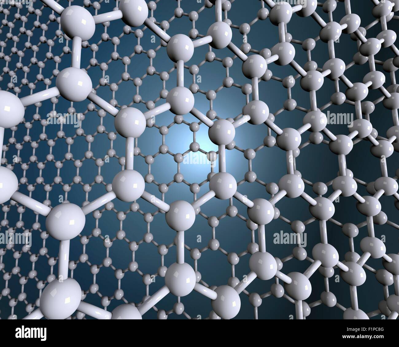 Grafene è un allotropo del carbonio in cui gli atomi di carbonio sono disposti in un monostrato e legato in modo covalente formando una sezione esagonale Foto Stock