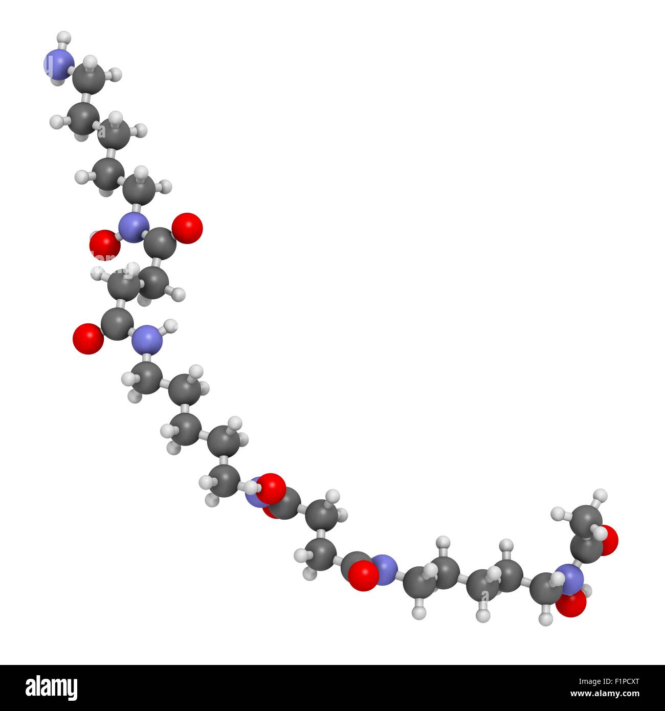 Deferossamina molecola di farmaco utilizzato per trattare il ferro avvelenamento (emocromatosi) atomi sono rappresentati come sfere con convenzionali Foto Stock