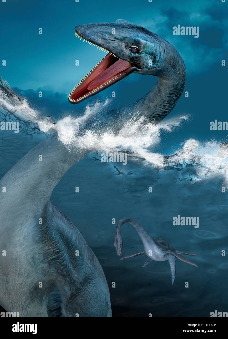 Mare preistorico creature, illustrazione del computer. Foto Stock