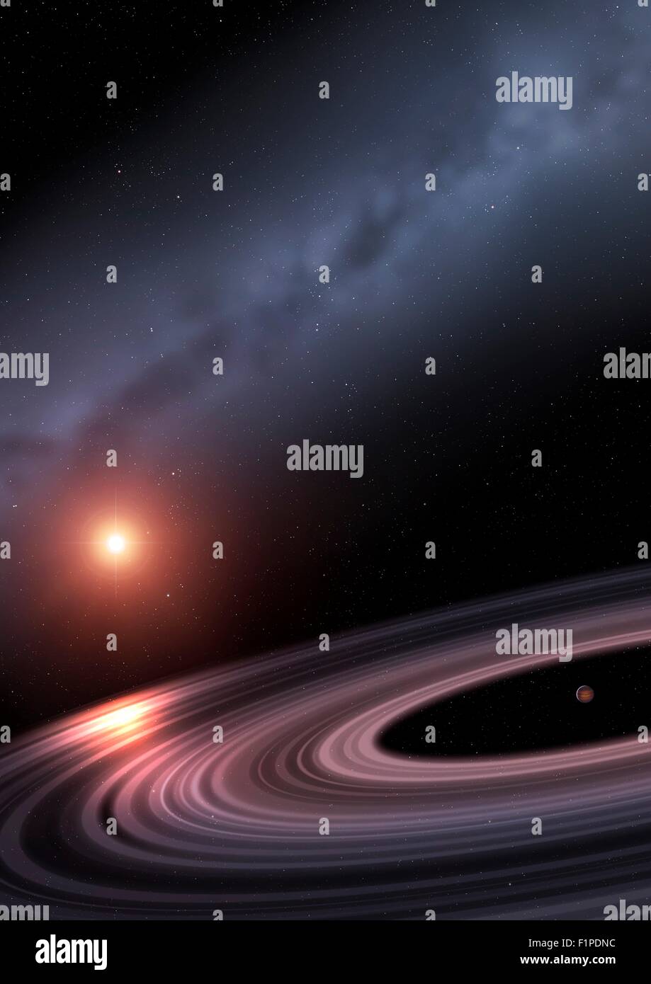 Gli astronomi hanno trovato qualcosa di interessante in orbita attorno alla stella sunlike 1SWASP J1407 420 anni luce di distanza nella costellazione di Foto Stock
