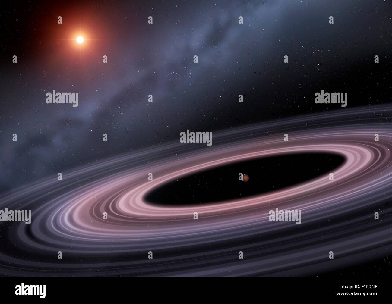 Gli astronomi hanno trovato qualcosa di interessante in orbita attorno alla stella sunlike 1SWASP J1407 420 anni luce di distanza nella costellazione di Foto Stock