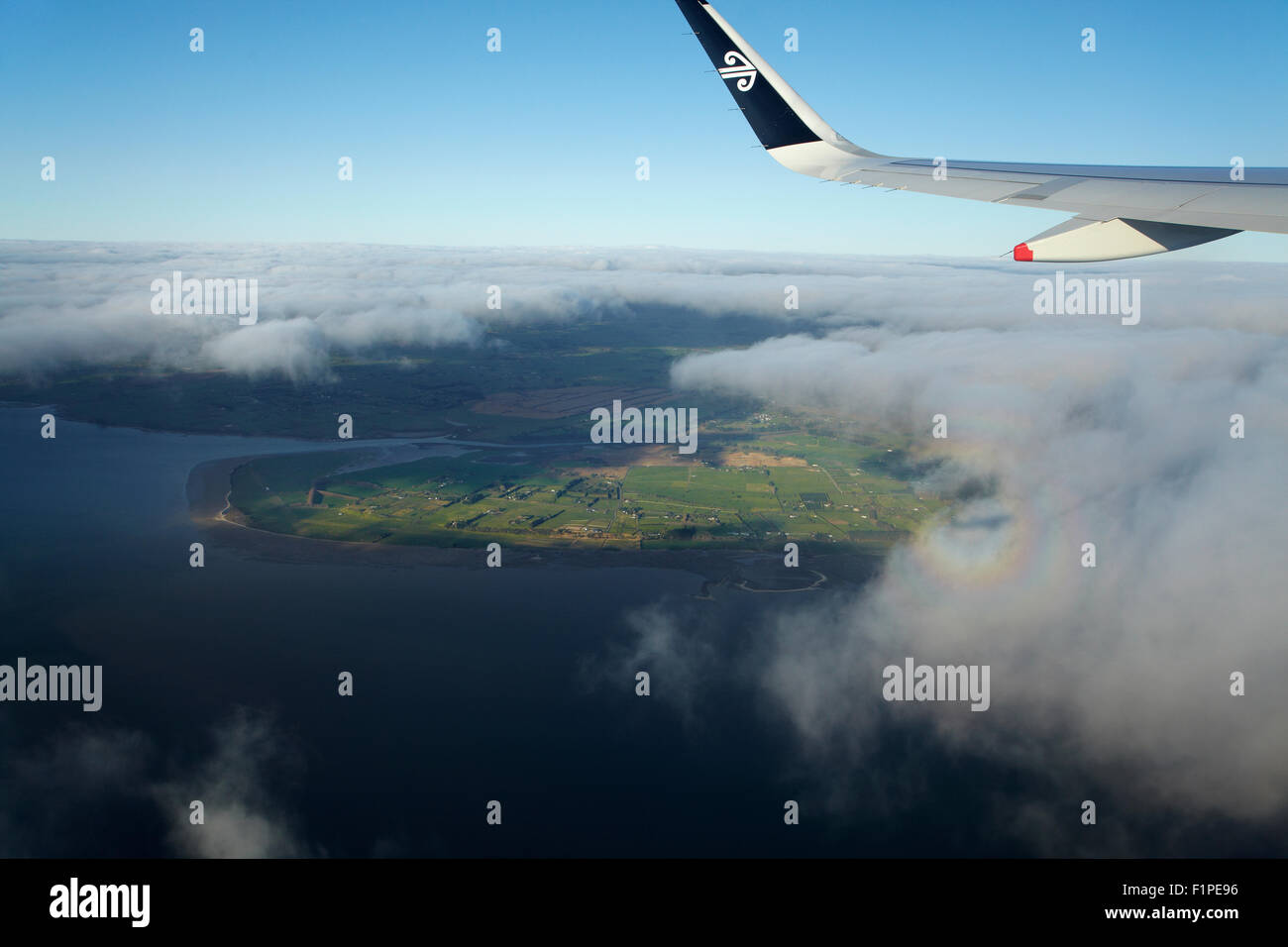 Manukau Harbour, terreni agricoli a Seagrove e Clarks Creek, Auckland, Isola del nord, Nuova Zelanda - aerial Foto Stock