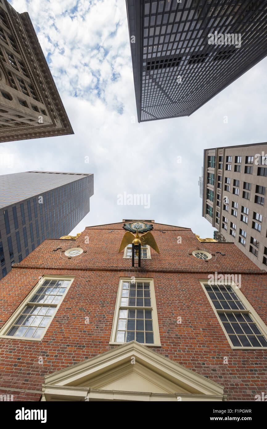 Vecchia casa di stato membro STREET Freedom Trail Financial District Boston Massachusetts, STATI UNITI D'AMERICA Foto Stock