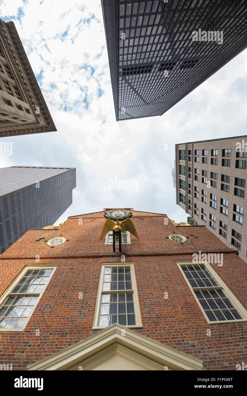 Vecchia casa di stato membro STREET Freedom Trail Financial District Boston Massachusetts, STATI UNITI D'AMERICA Foto Stock