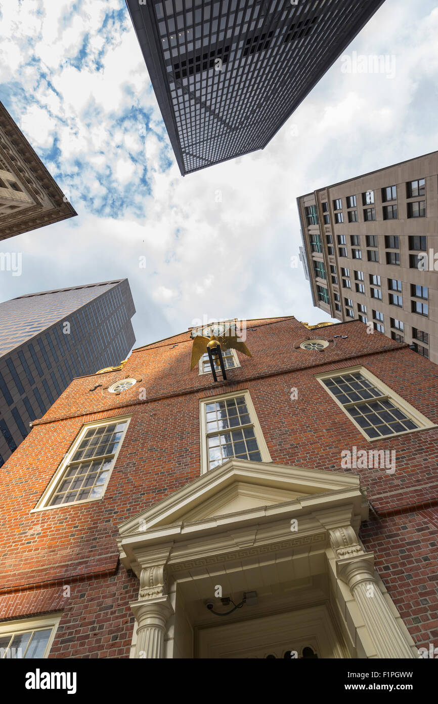 Vecchia casa di stato membro STREET Freedom Trail Financial District Boston Massachusetts, STATI UNITI D'AMERICA Foto Stock