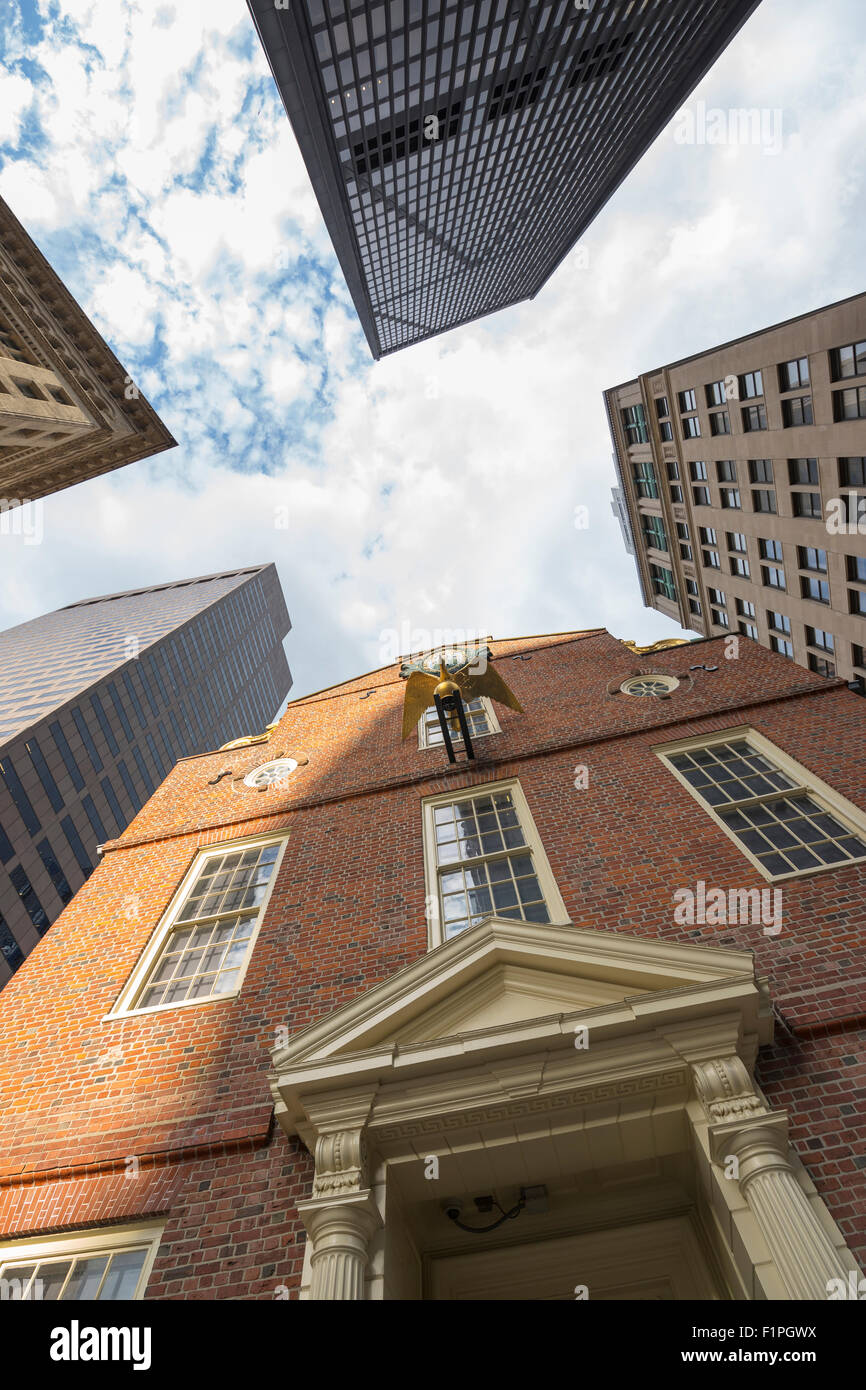 Vecchia casa di stato membro STREET Freedom Trail Financial District Boston Massachusetts, STATI UNITI D'AMERICA Foto Stock
