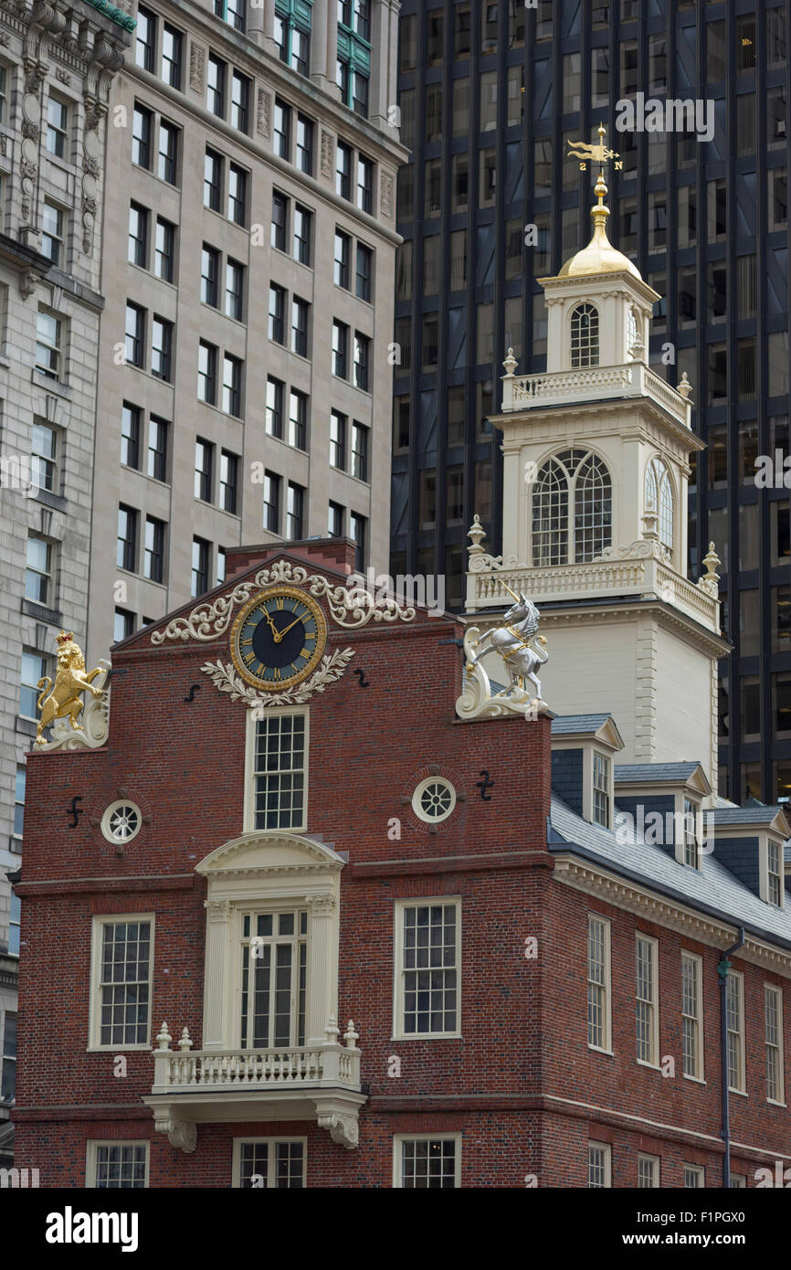 Vecchia casa di stato membro STREET Freedom Trail Financial District Boston Massachusetts, STATI UNITI D'AMERICA Foto Stock
