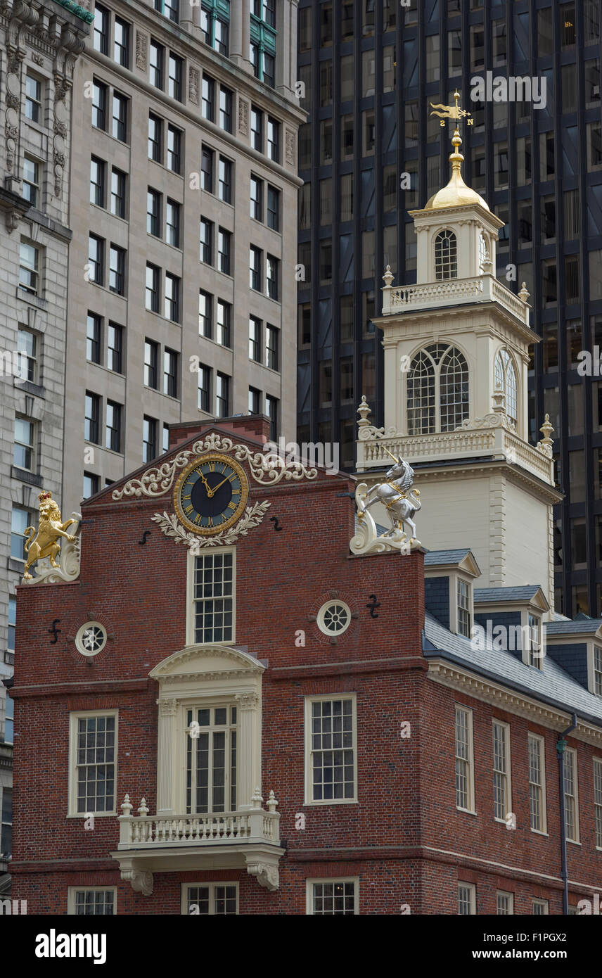 Vecchia casa di stato membro STREET Freedom Trail Financial District Boston Massachusetts, STATI UNITI D'AMERICA Foto Stock