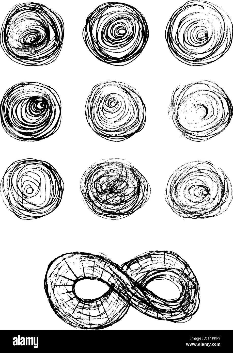 Set di disegnato a mano cerchi Scribble. Illustrazione Vettoriale Illustrazione Vettoriale