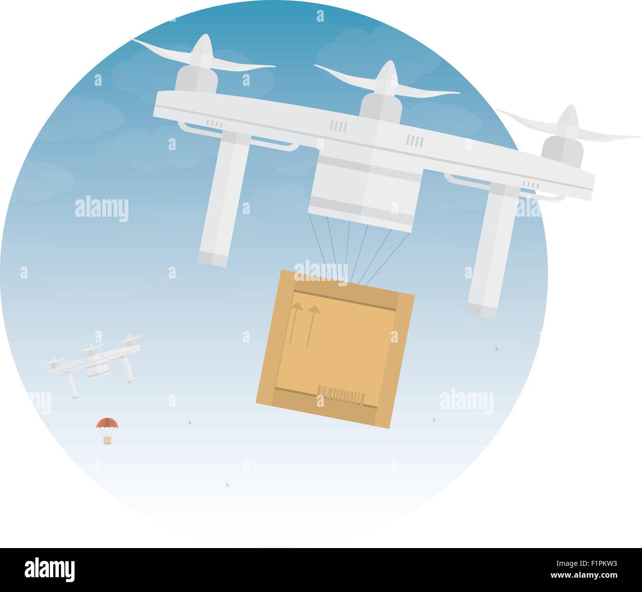 Consegna drone con il pacchetto. Illustrazione Vettoriale Illustrazione Vettoriale