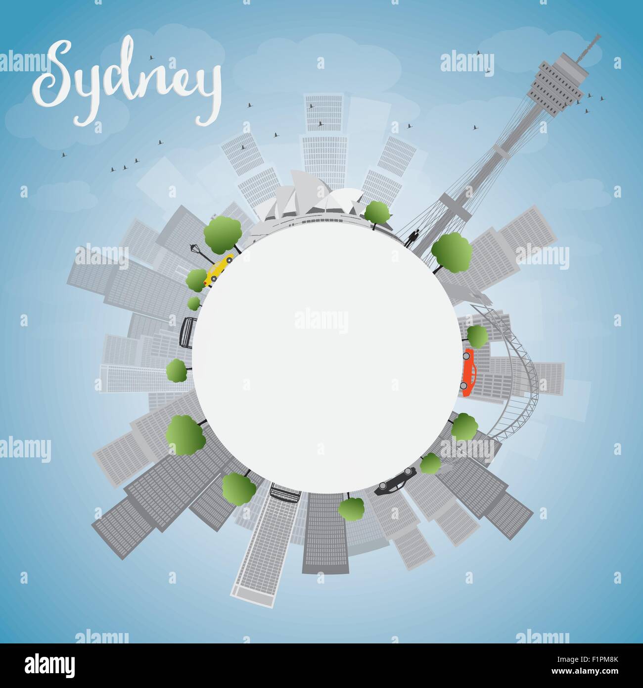 Sydney skyline della città con cielo blu, grattacieli e copia dello spazio. Illustrazione Vettoriale Illustrazione Vettoriale