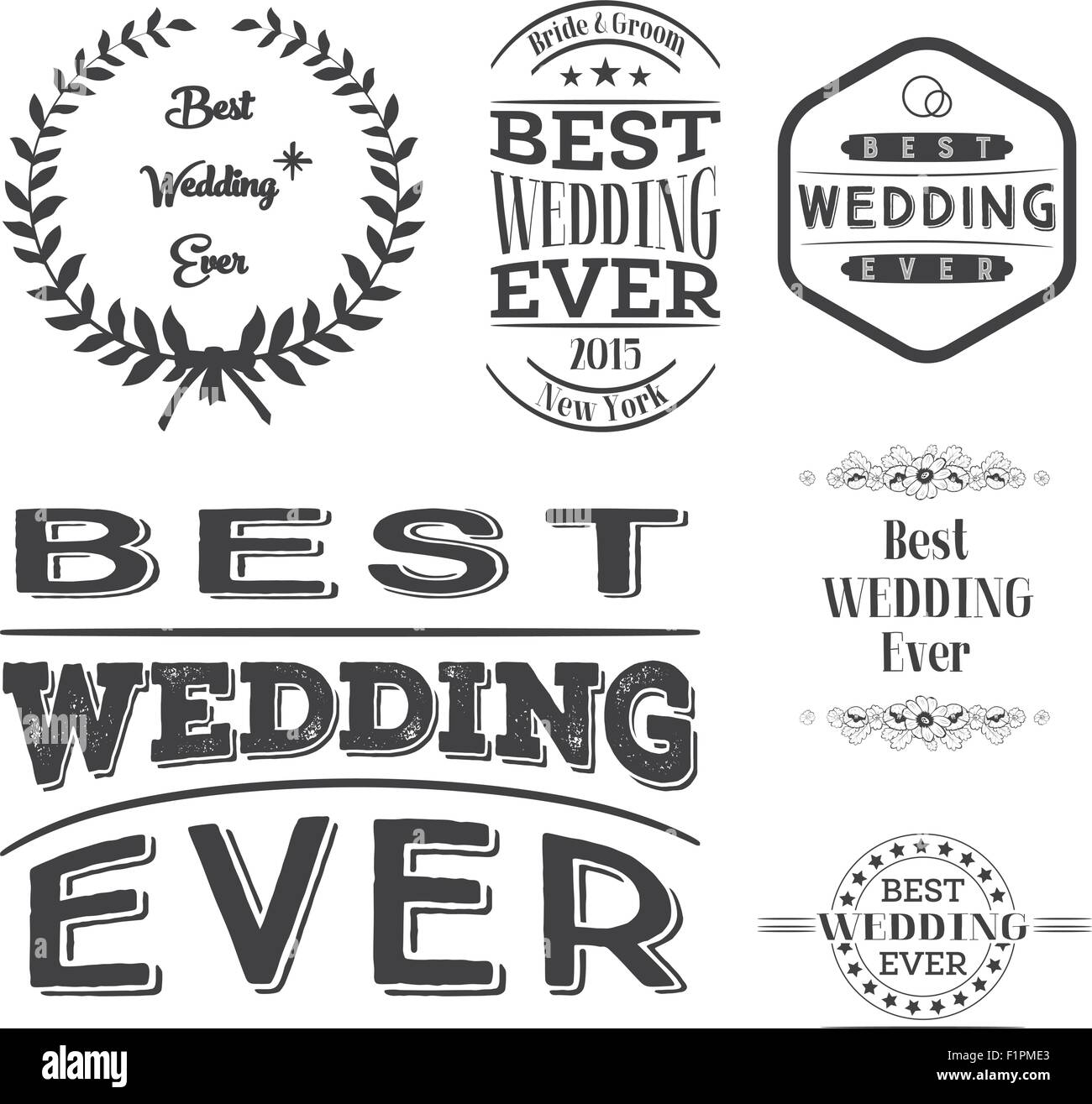 Set di nozze migliori etichette mai illustrazione vettoriale Illustrazione Vettoriale