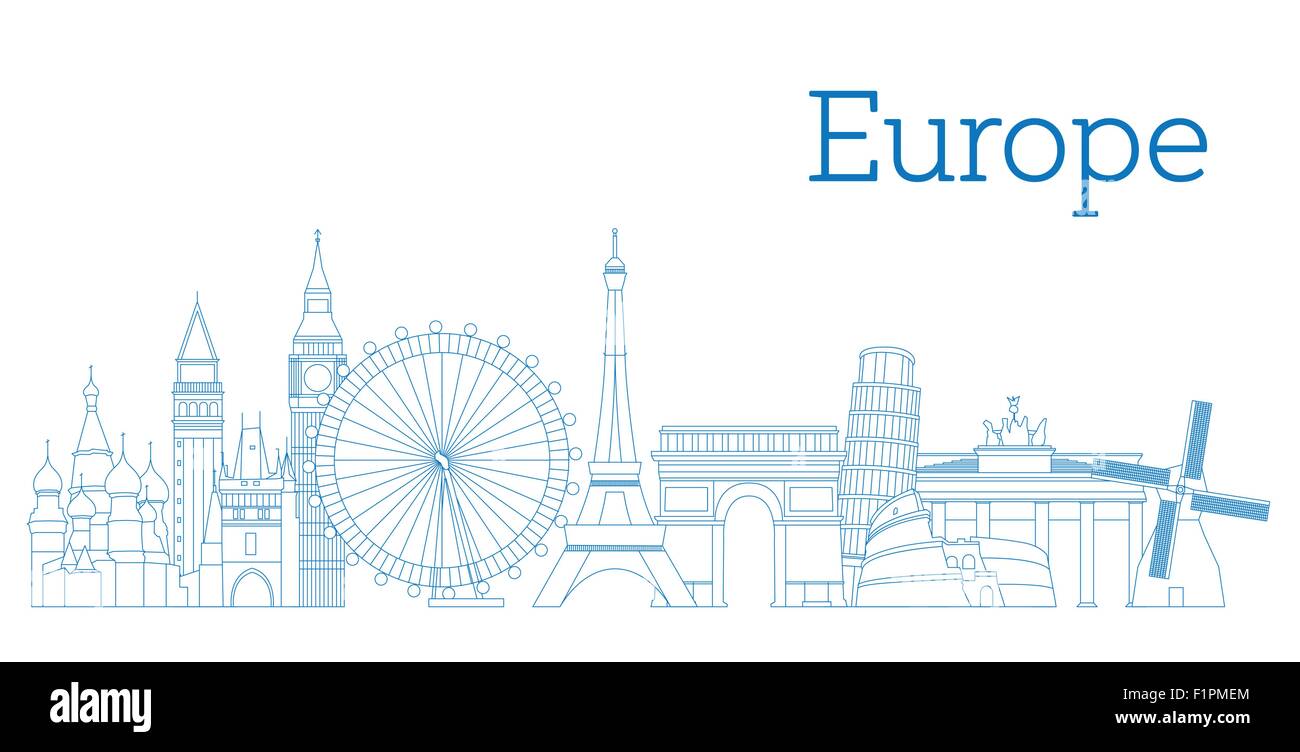 Europa skyline silhouette dettagliata versione Outline illustrazione vettoriale Illustrazione Vettoriale