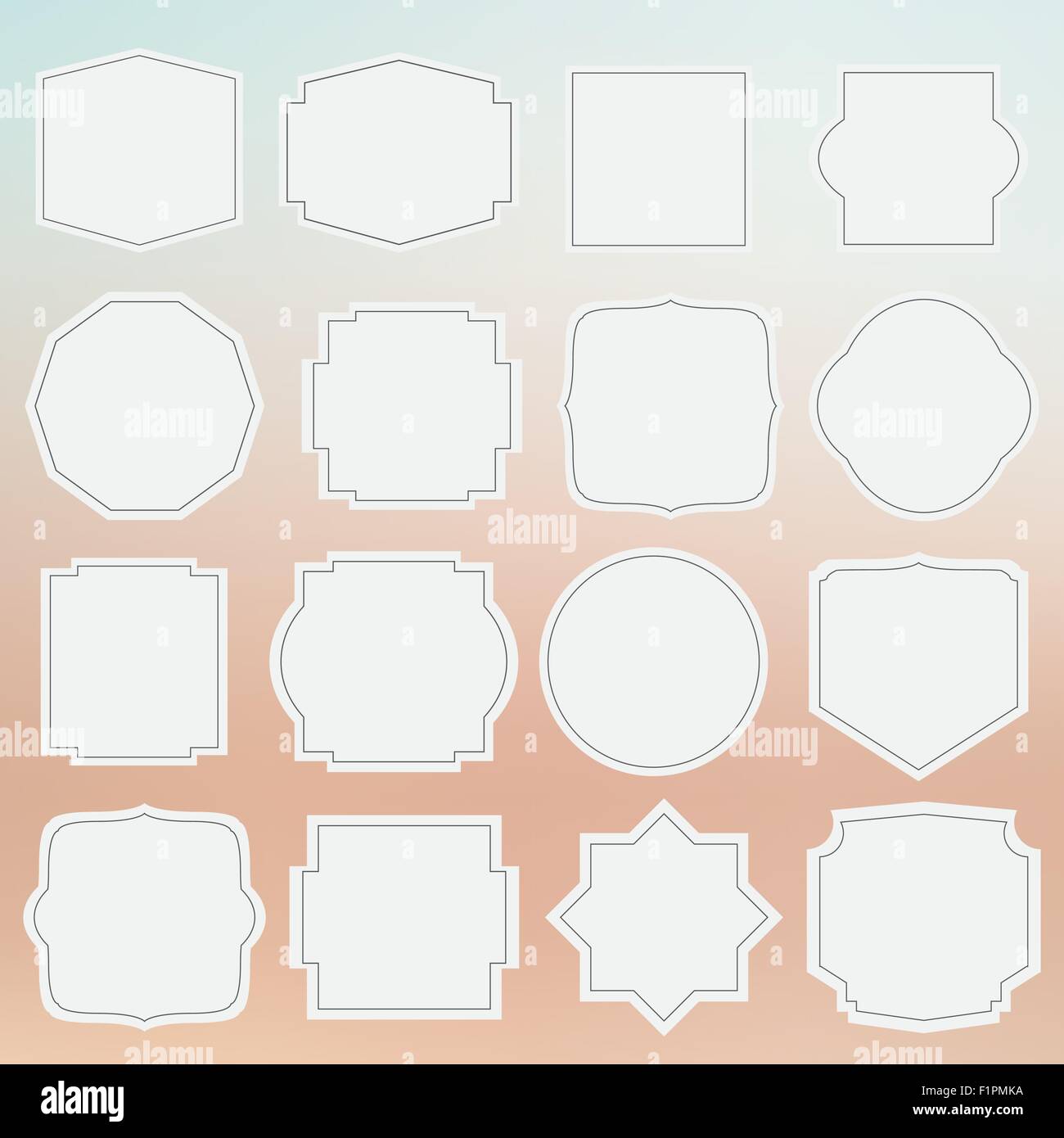 Set di eleganza in bianco etichette di colore grigio con bordo su sfondo sfocato illustrazione vettoriale per il tuo design Illustrazione Vettoriale